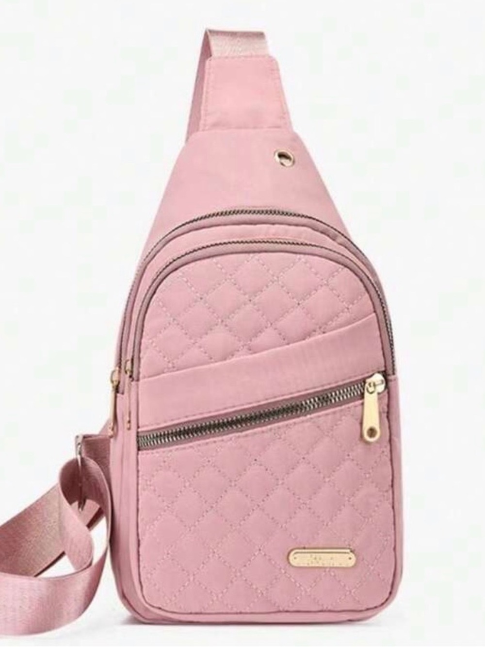 Fashion Quilted Pink Sling Bag with Gold Hardware